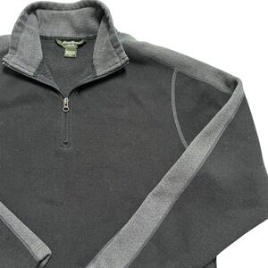 Eddie Bauer Mens XL Quarter Zip Pullover Fleece Sweater Black‎ Gray Trim